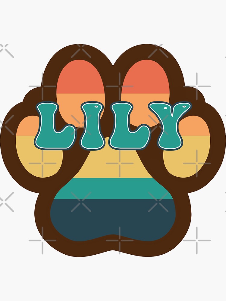 "Lily Dog Name Vintage Sunset Paw Prints on Brown Lily Dog Name