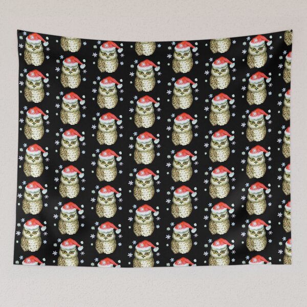 Item preview, AI Generated Owl with Santa Claus Hat and Snowflakes designed and sold by sweetbelle.