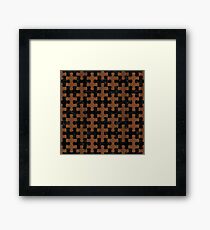 PUZZLE1 BLACK MARBLE & BROWN WOOD Framed Print