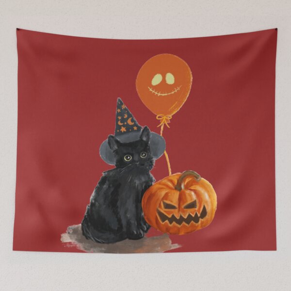 Item preview, Black cat witch pumpkin head spooky fall halloween designed and sold by Kawaiishizz.