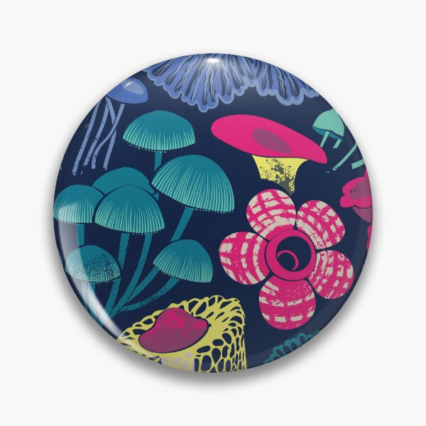 Item preview, Otherworldly fungi // midnight blue background mint teal fuchsia pink yellow and electric blue wild toadstool mushrooms  designed and sold by SelmaCardoso.