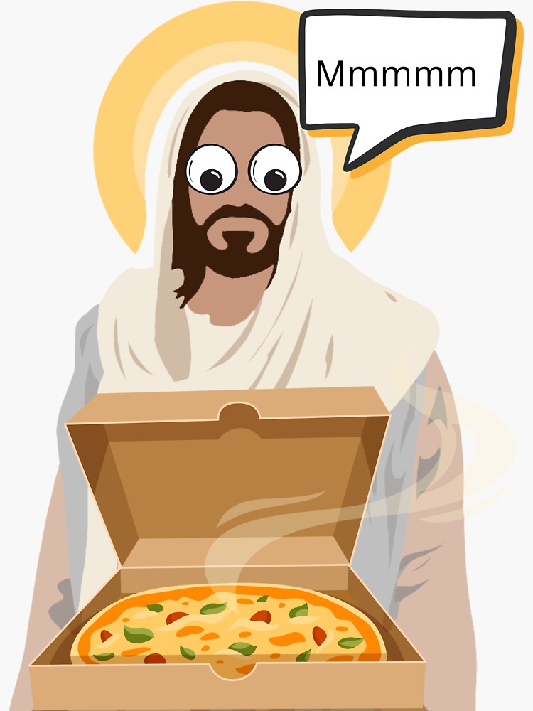 "Jesus Loves Pizza" Sticker for Sale by ElectricHamster Redbubble