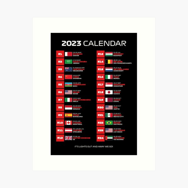 2023 Season Calendar - It's Lights Out and Away We Go (White - Black BG) Art Print
