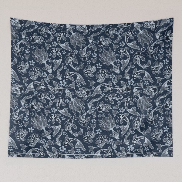 Item preview, Japanese koi fish blue pattern designed and sold by fluffyfluky.