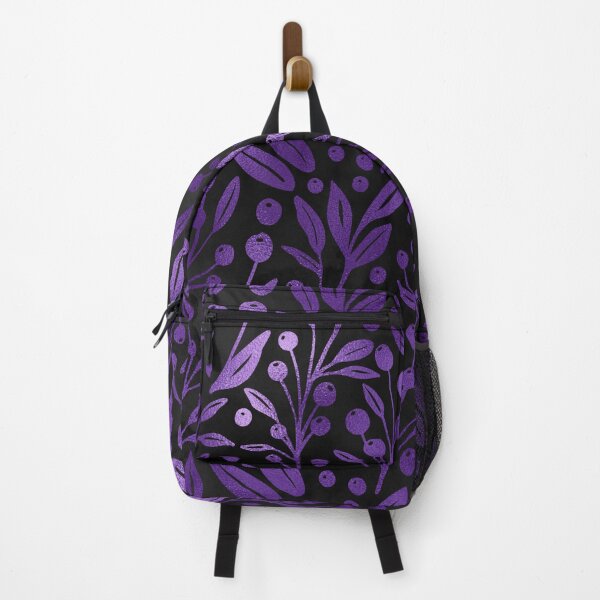 Item preview, Autumn Nights Purple Leaves and Berries on Black Background designed and sold by LDTreasures.