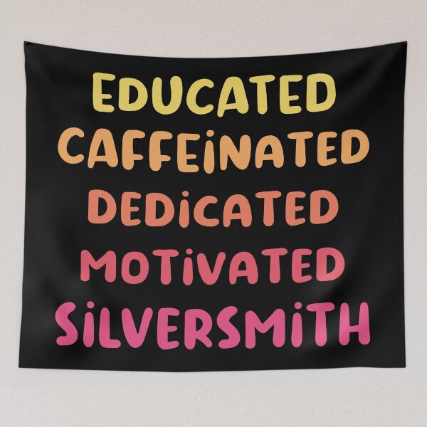 Item preview, Educated caffeinated dedicated motivated silversmith funny metalsmith quote humor pink shades text jeweler gift designed and sold by MetalicBabe.