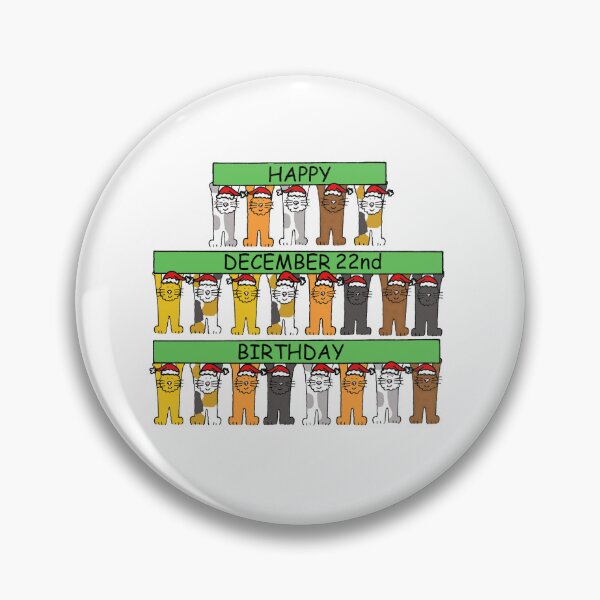 Item preview, December 22nd Birthday Cartoon Cats Holding Up Banners designed and sold by KateTaylor.