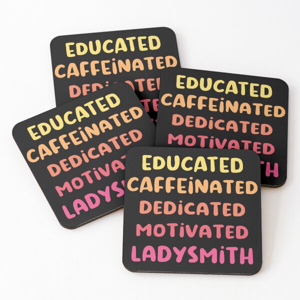 Item preview, Educated caffeinated dedicated motivated lady metalsmith funny ladysmith quote humor pink shades jeweler gift designed and sold by MetalicBabe.