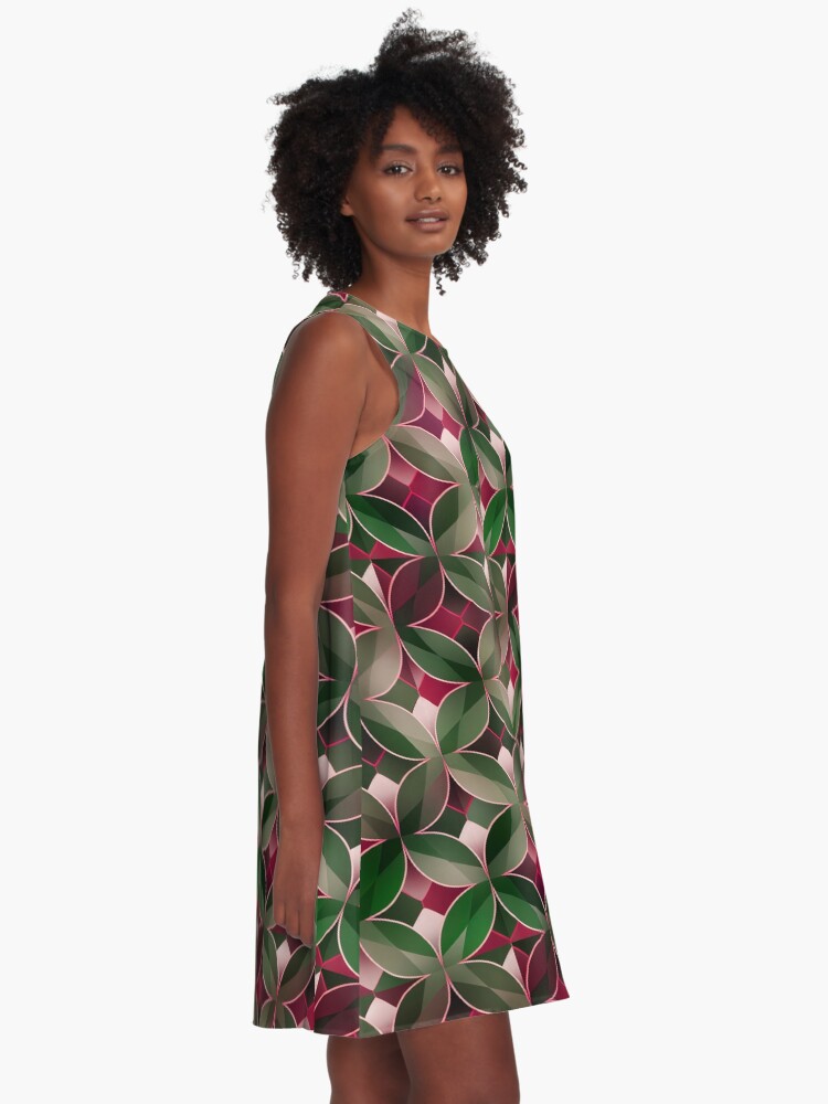 Thumbnail 2 of 4, A-Line Dress, Retro Green Pink Pattern designed and sold by guidonr1.