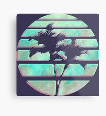 Vaporwave Palm Trees in the Sun - Blue Metal Print