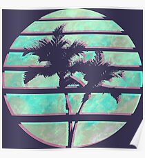 Vaporwave Palm Trees in the Sun - Blue Poster