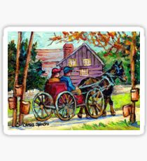 SUGAR SHACK CANADIAN LANDSCAPE PAINTING ONTARIO MAPLE HORSE AND BUGGY COUNTRY SCENE CAROLE SPANDAU FINE ART Sticker