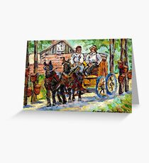 SUGARING OFF MAPLE TREES ONTARIO COUNTRY SCENE CANADIAN LANDSCAPE PAINTING HORSES PULLING WAGON CAROLE SPANDAU Greeting Card