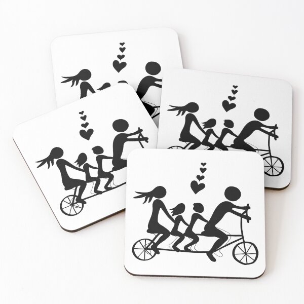 Item preview, Funny cartoon black silhouette of a family riding a bike, in children drawing style designed and sold by Familyshmot.