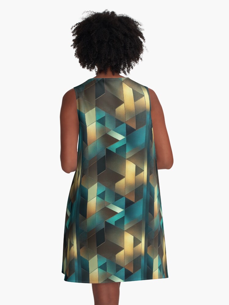 Thumbnail 3 of 4, A-Line Dress, Vintage Gold Blue pattern designed and sold by guidonr1.