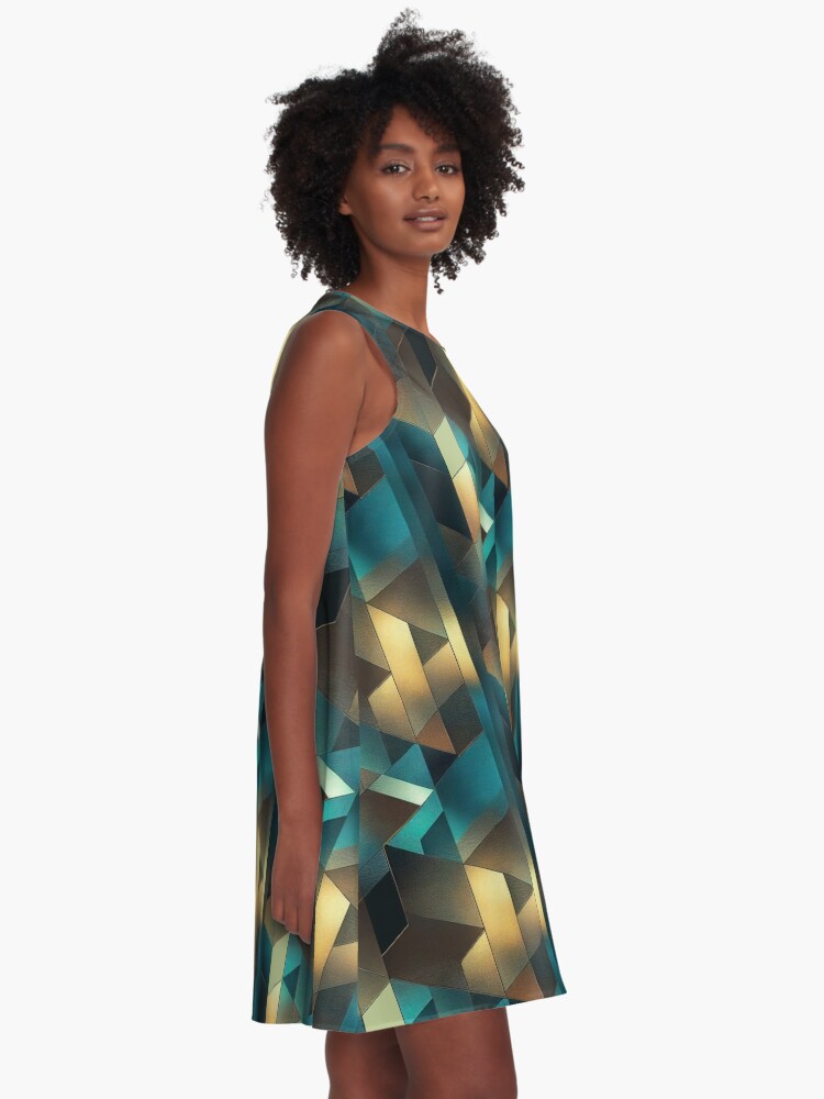 Thumbnail 2 of 4, A-Line Dress, Vintage Gold Blue pattern designed and sold by guidonr1.