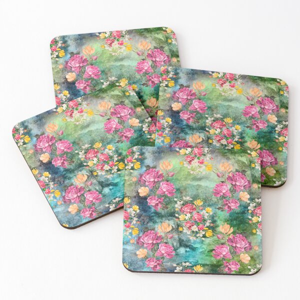 Artikelvorschau, Farbenfrohe Blumen und Rosen exotischen Sommergarten, botanisches Muster, florale Illustration, bunte grüne Vintage-Blumen entworfen und verkauft von ZeinabTaha.