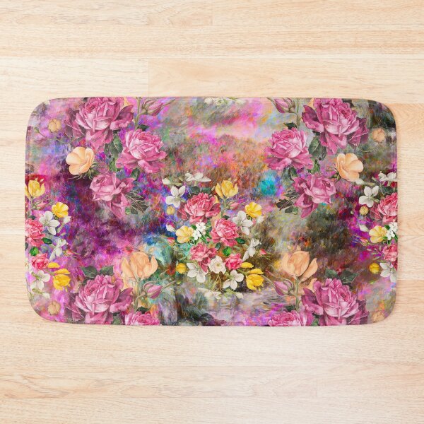 Artikelvorschau, Farbenfrohe Blumen und Rosen exotischen Sommergarten, botanisches Muster, florale Illustration, mehrfarbig rosa Vintage Blumen entworfen und verkauft von ZeinabTaha.