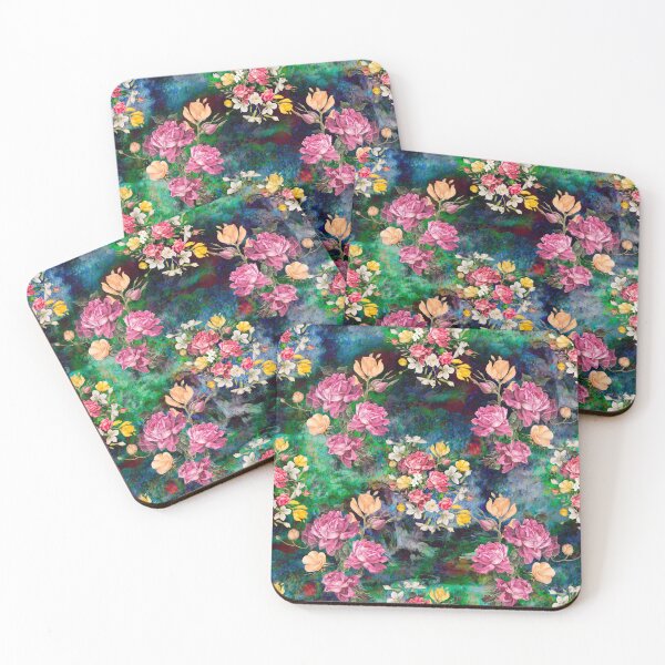 Item preview, Colorful flowers and roses exotic summer garden, botanical pattern, floral illustration, dark green vintage floral designed and sold by ZeinabTaha.