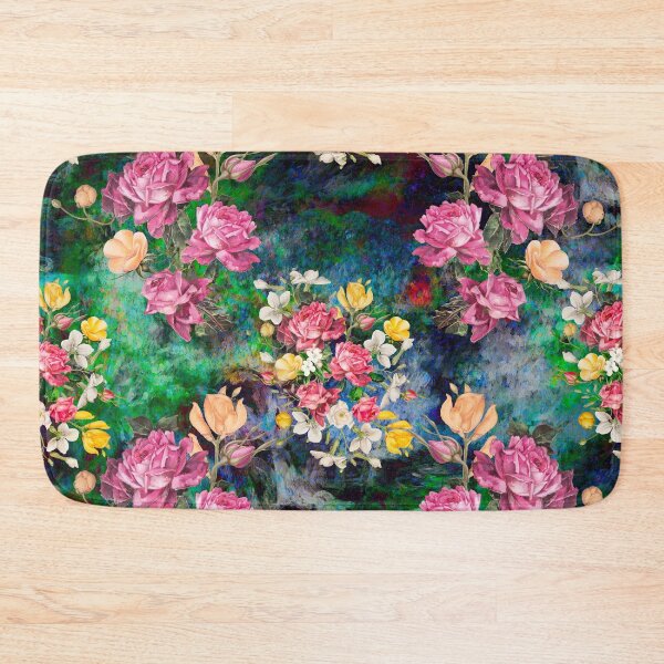 Artikelvorschau, Farbenfrohe Blumen und Rosen exotischen Sommergarten, botanisches Muster, florale Illustration, dunkelgrün Vintage floral entworfen und verkauft von ZeinabTaha.