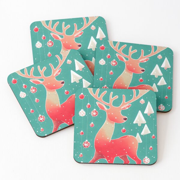 Item preview, Whimsical Vintage Christmas Character Reindeer with Trees, Baubles and Snow Festive Abstract Cute Reindeer Art Watercolor Style designed and sold by CGSGraphics.