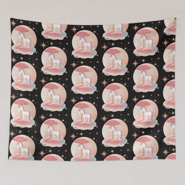 Item preview, Cute Norwegian Fjord Horse sleeping on a Cloud with Moon, Stars and pink Flower designed and sold by cuteunicornshop.