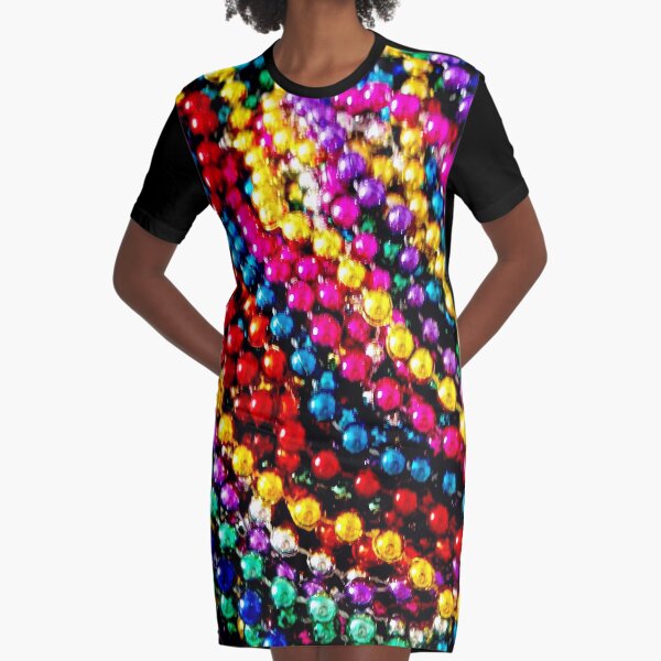 MARDI GRAS BEADS ; Art Deco Print Graphic T-Shirt Dress