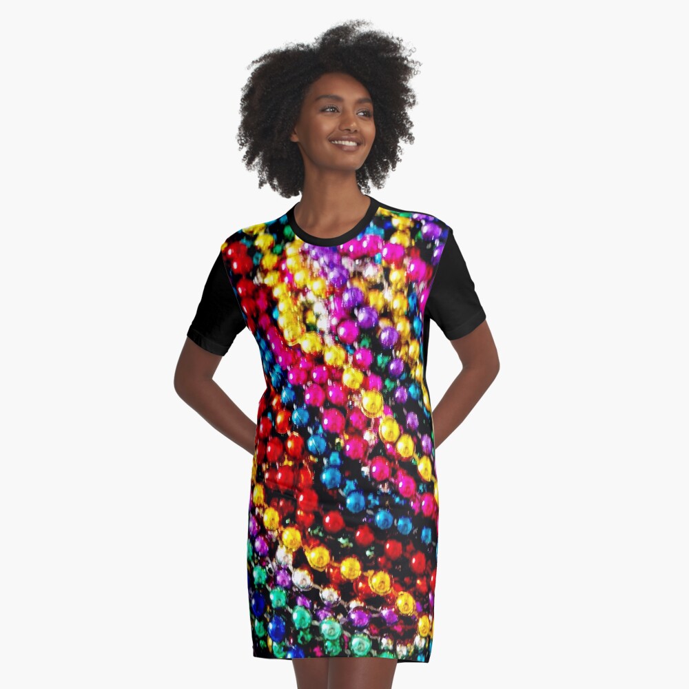 MARDI GRAS BEADS ; Art Deco Print Graphic T-Shirt Dress