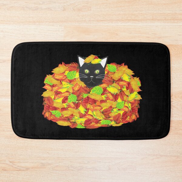 Item preview, Black and White Tuxedo Cat Playing in a Pile of Fallen Autumn Leaves (Black Background) designed and sold by ArtByLM.