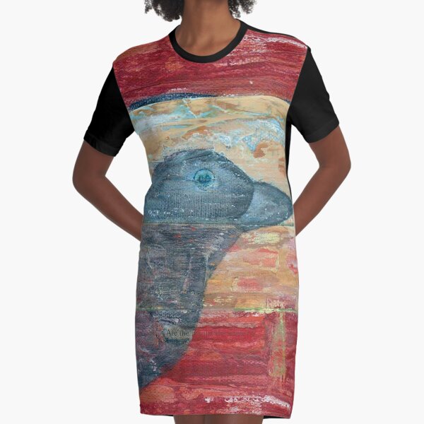 Raven Shadow Mixed Media Graphic T-Shirt Dress