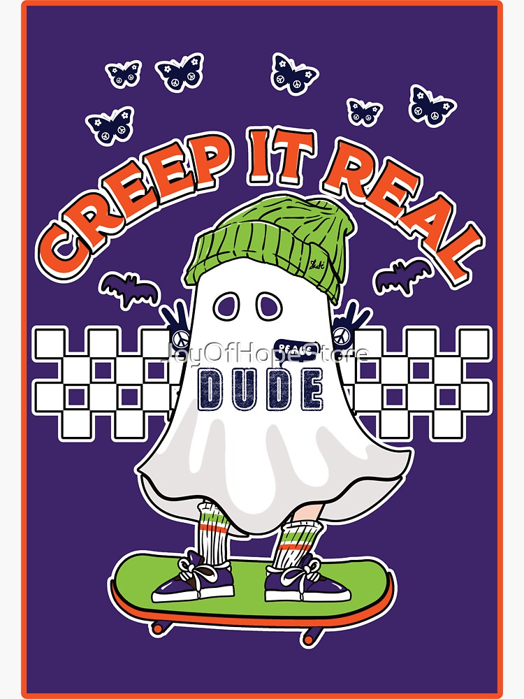 Retro Halloween Creep It Real Peace Out Dude Skateboarding Dude In A Ghost Costume Sticker 5120