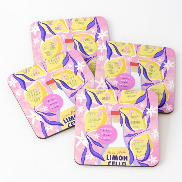 Item preview, Italian Limoncello Recipe wit Organic leafy Lemons on Pink   designed and sold by Dominiquevari.