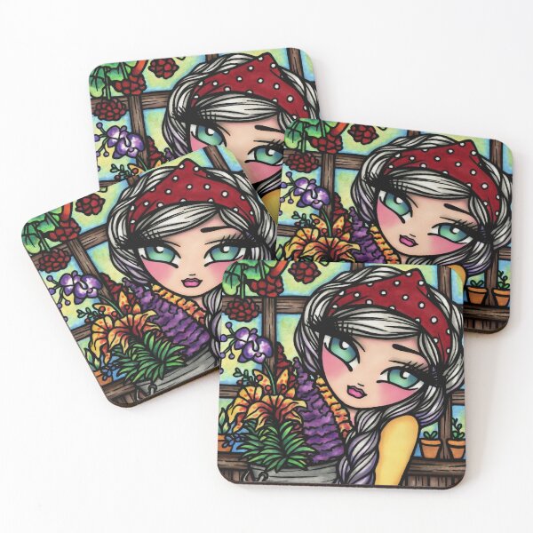 Item preview, Gardening Girl Cute Gardener in Greenhouse Whimsical Fantasy Art designed and sold by hannahlynnart.