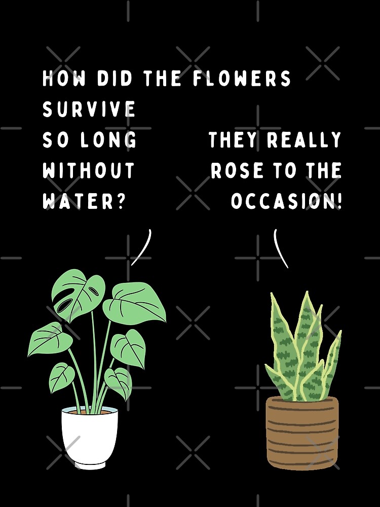 "Pflanzenwitz Wie haben die Blumen so lange ohne Wasser überlebt? (Farbe)" Poster von anieni