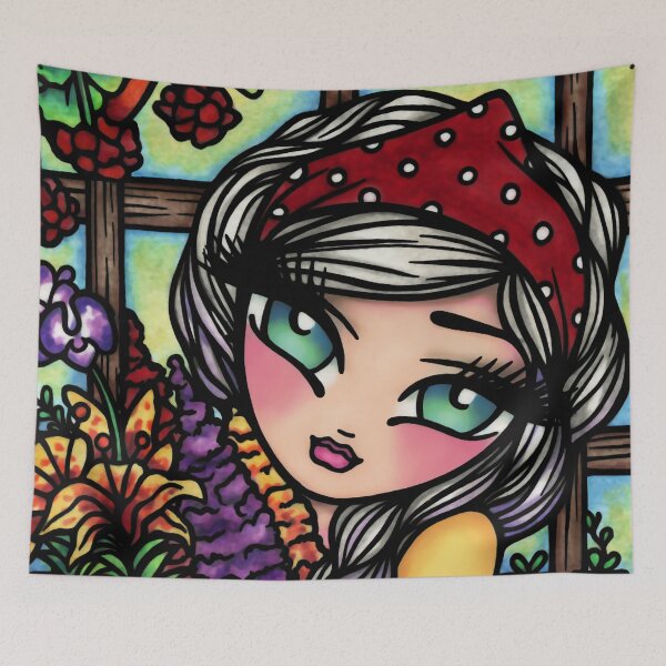 Item preview, Gardening Girl Cute Gardener in Greenhouse Whimsical Fantasy Art designed and sold by hannahlynnart.