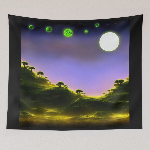 Item preview, Alien planet hills landscape with multiple moons I designed and sold by BrachiaST.