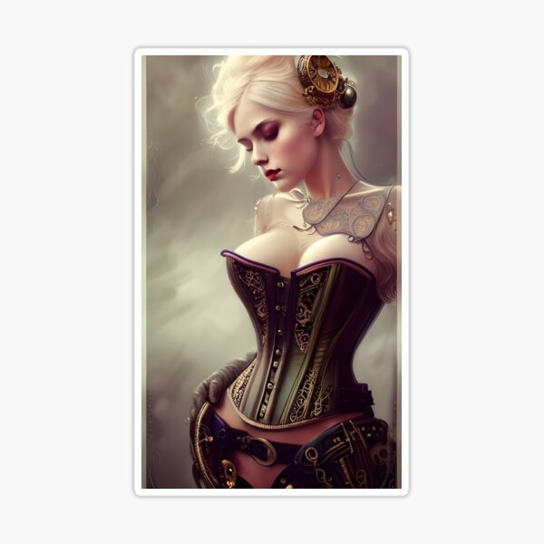 Gorgeous blonde Fantasy steampunk Maiden in Corset Sticker for