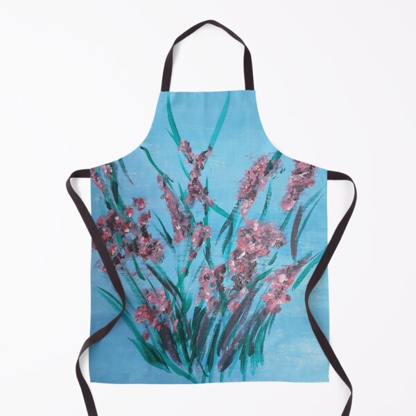 Item preview, Pink gladioli flowers on blue background colour designed and sold by WorldOfWendyArt.