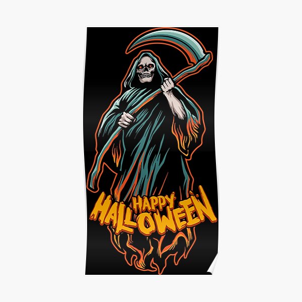 Death Grim Reaper Happy Halloween Creepy Spooky Design Poster For Sale By Absolutdesign 6054