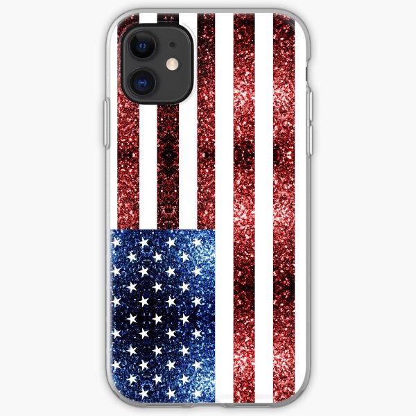 USA flag red blue sparkles glitters iPhone Soft Case