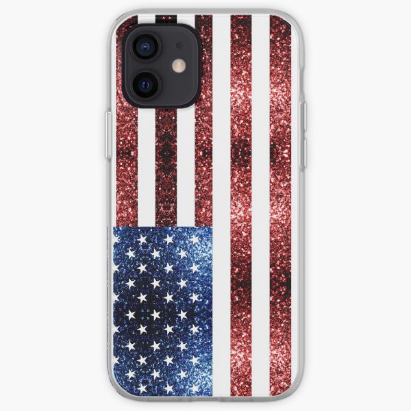 USA flag red blue faux sparkles glitters iPhone Soft Case