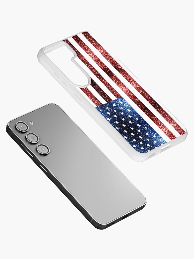 Samsung Galaxy Phone Case, USA flag red blue faux sparkles glitters designed and sold by PLdesign