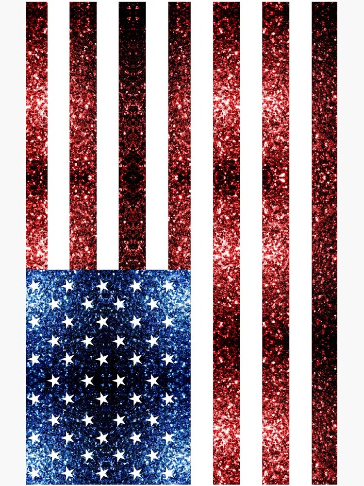 Artwork view, USA flag red blue faux sparkles glitters designed and sold by PLdesign