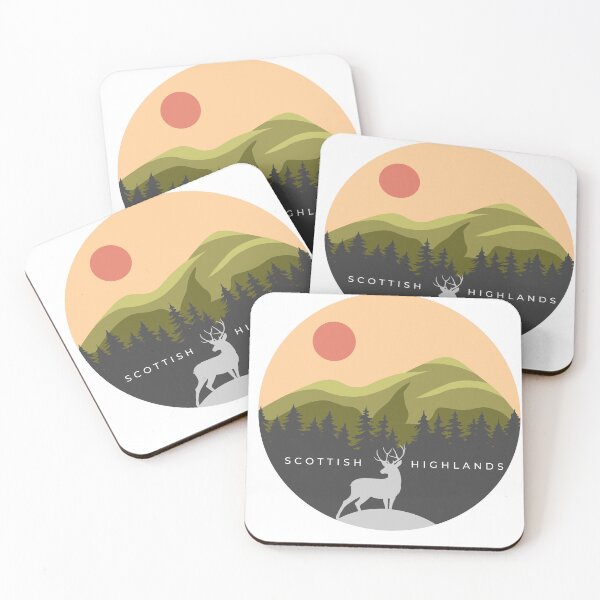 Item preview, Scottish Highlands Logo - Featuring Stag Silhouette in Forest with Munro in Backdrop designed and sold by BackpackTravel.