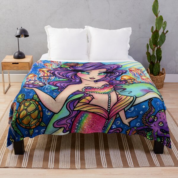 Item preview, Purple Haired Mermaid Dolphin Friend Underwater Whimsical Fantasy Art designed and sold by hannahlynnart.