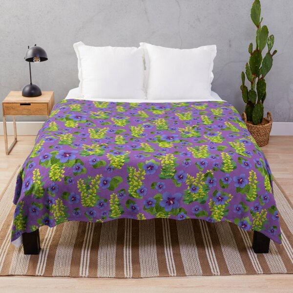 Item preview, Blue Hibiscus and Yellow Baptisia on Purple Half-Drop Repeat 5748 designed and sold by Art in My Loft.
