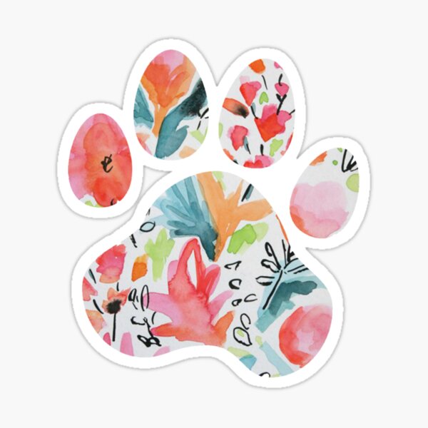 Bright Floral Paw Print Sticker