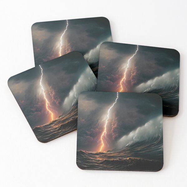 Item preview, Bright lightning in a raging sea. A strong storm in the ocean. Big waves. Night thunderstorm. Dark tones. designed and sold by tatkhagata.