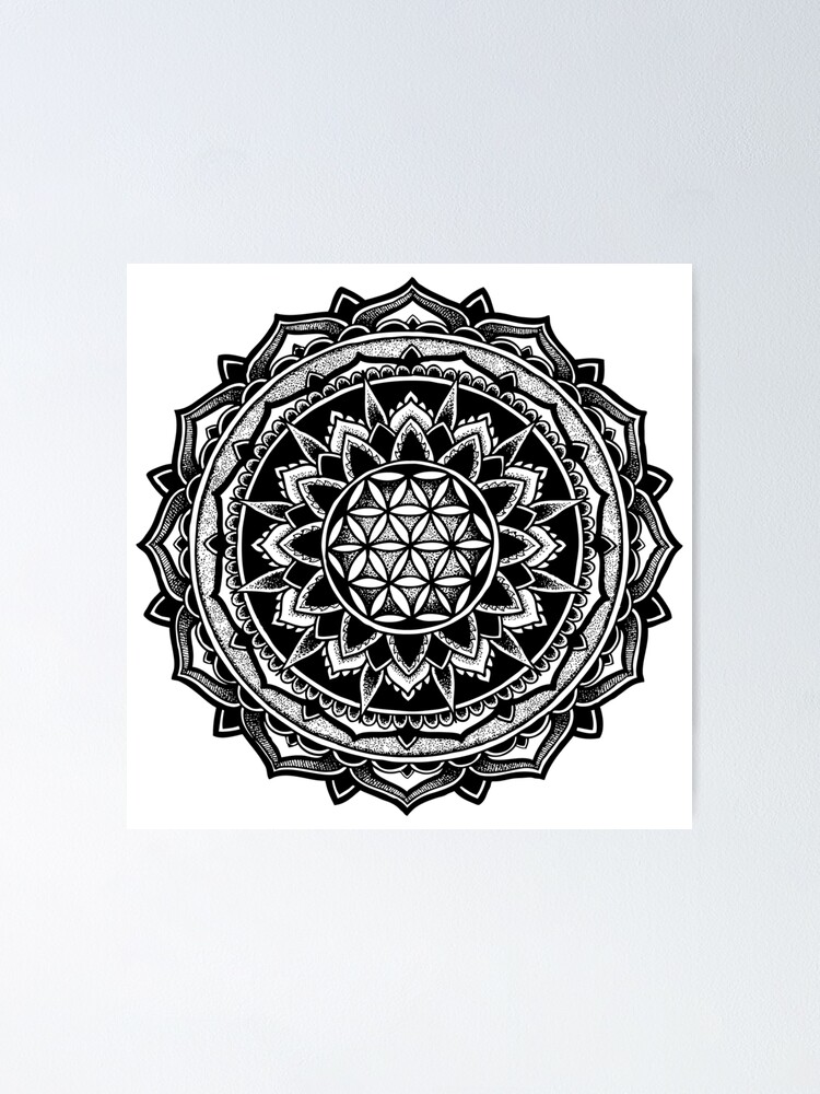 Mandalas Poster-Sticker Autocollant - La Fleur De Vie, L'Élement Eau (9x9  cm)
