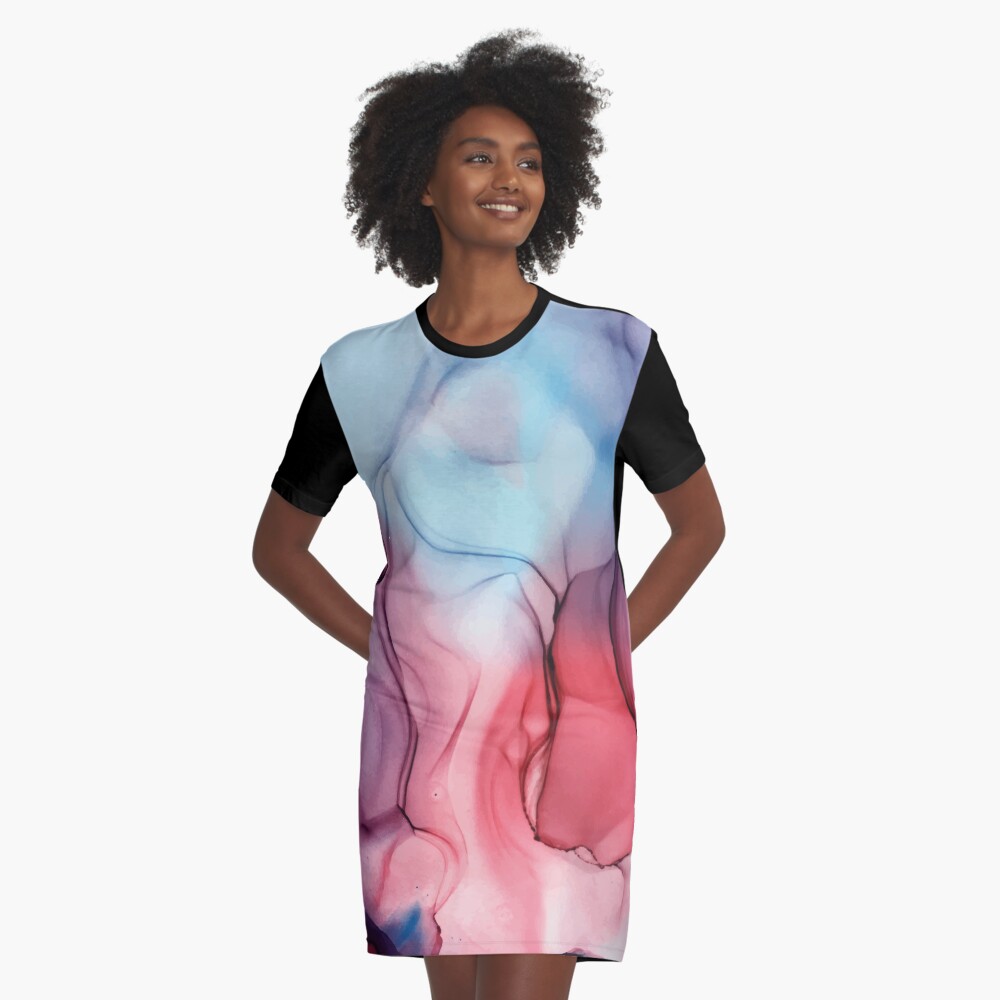 Flame Fired Alcohol Ink Painting Graphic T-Shirt Dress